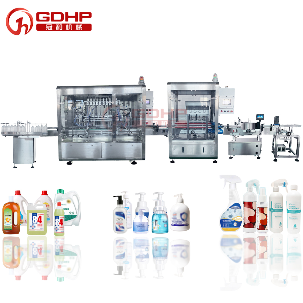 酒精清毒液洗手液灌裝機(jī)旋蓋貼標(biāo)生產(chǎn)線