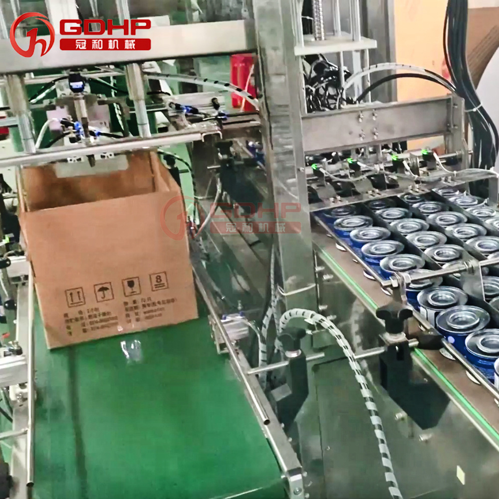 高速馬口鐵罐灌裝壓塞貼標裝箱機生產線-5